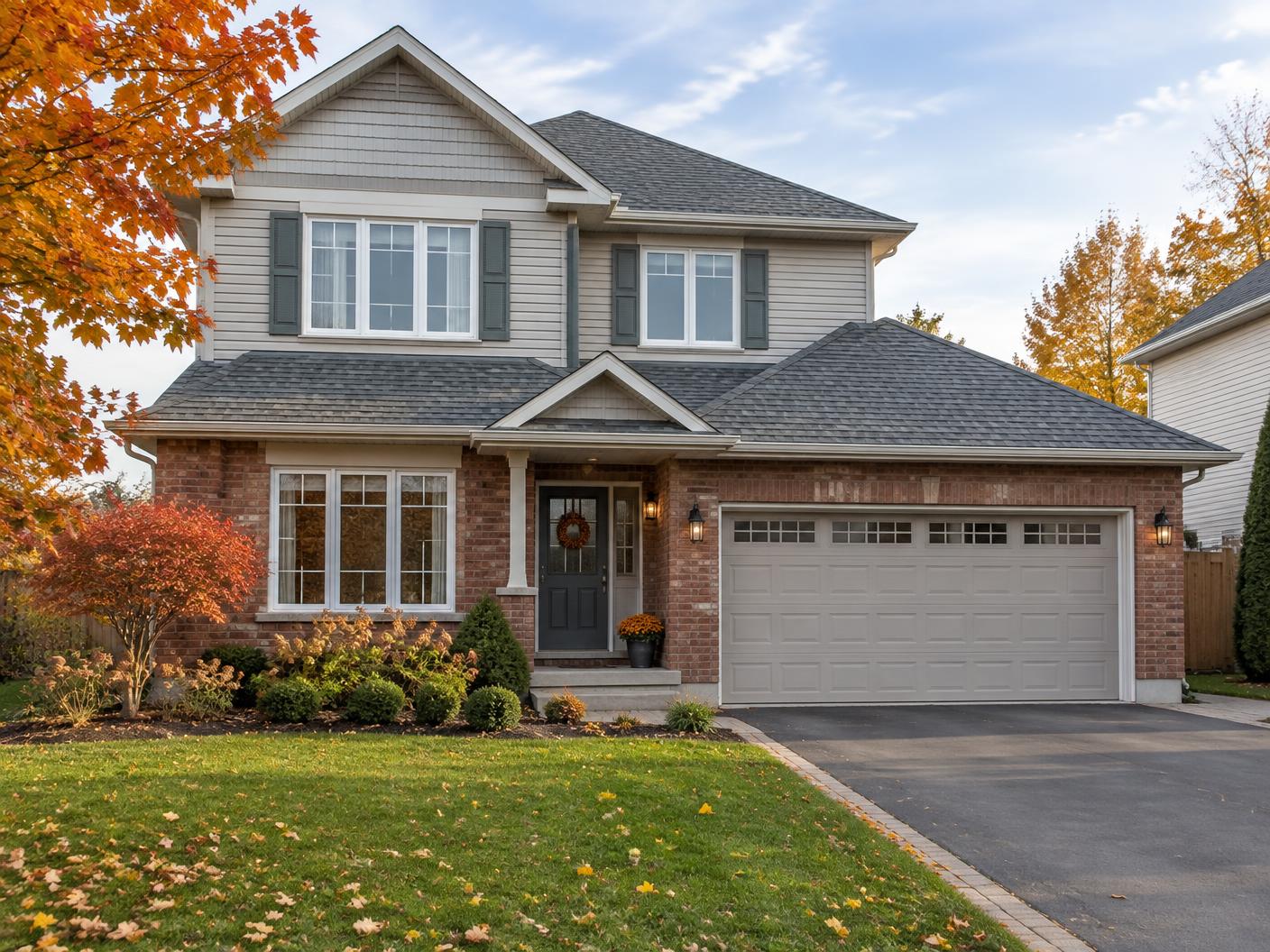 Two-storey Canadian family home with a grey architectural shingle roof